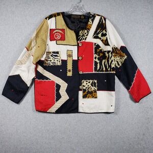Alex J Patchwork Women Animal Print Jacket M Multicolor Art Wear Eclectic Lined